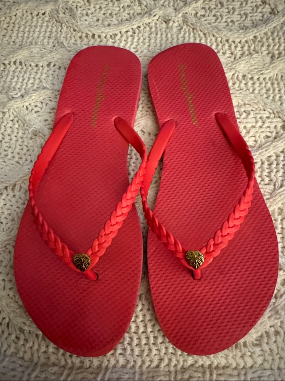 Tommy Bahama Red Women’s Flip Flop Sandals with Gold Leaf Accent